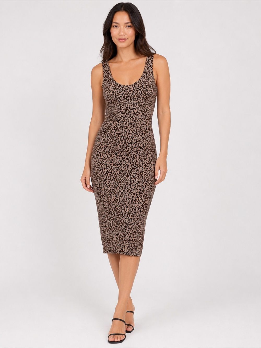 Bar III Molly Cheetah Bodycon Midi Dress Stretch Jersey Brown Black Petite S NEW